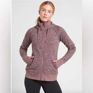 EUC - Athleta Triumph Printed Hoodie - Size Medium - Smoked Almond Lynx